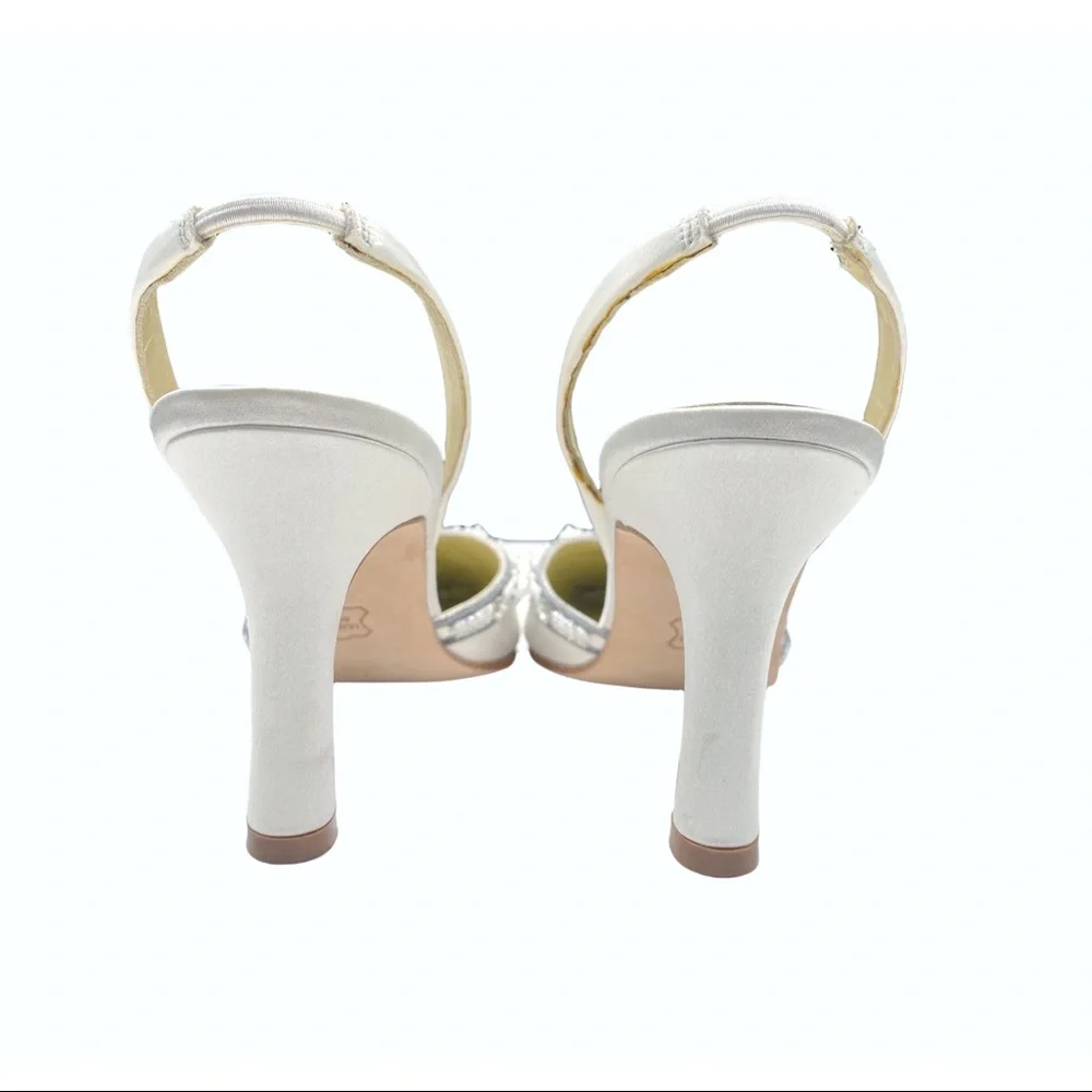 Grace Amare Beaded White Silk Slingbacks - Size 7